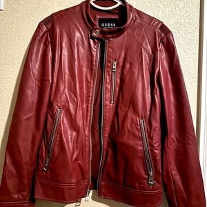 Guess Burgundy Vegan Leather Jacket